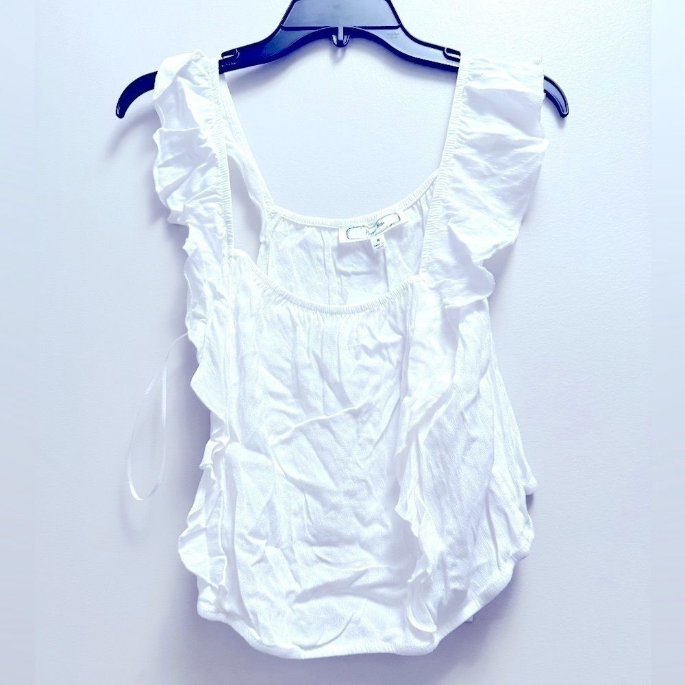 Hippie Rose Top Womens M Medium White Tank Gauze Blouse Shirt Ruffle